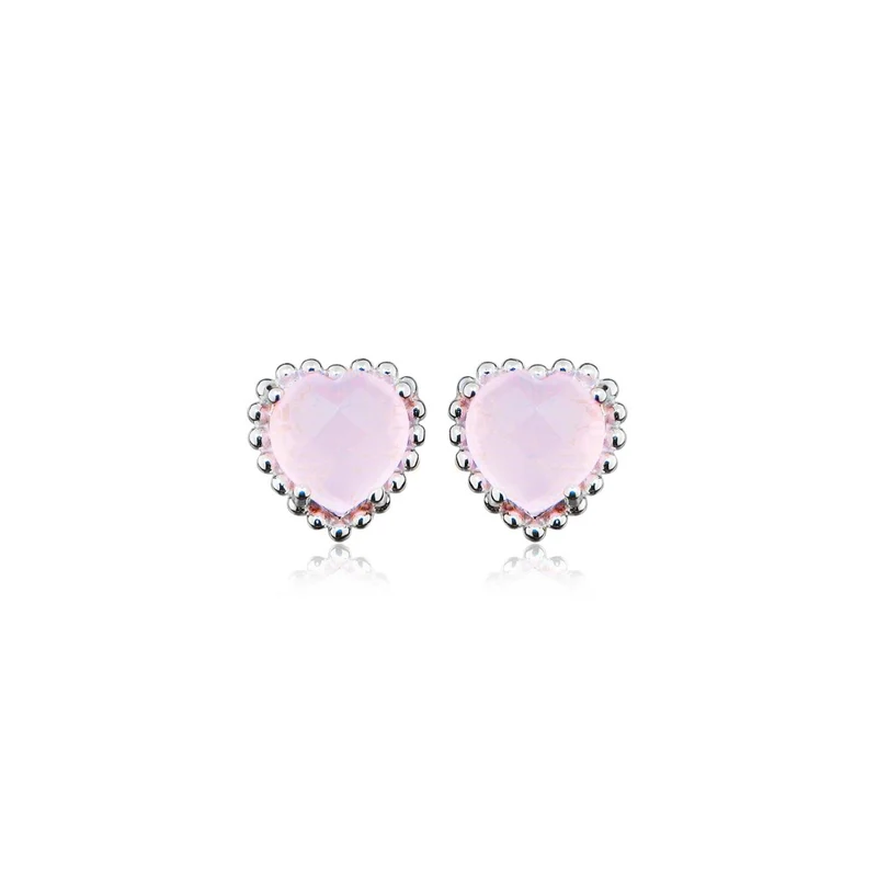 Grace Silver & Pink Chalcedony Heart Stud Earrings