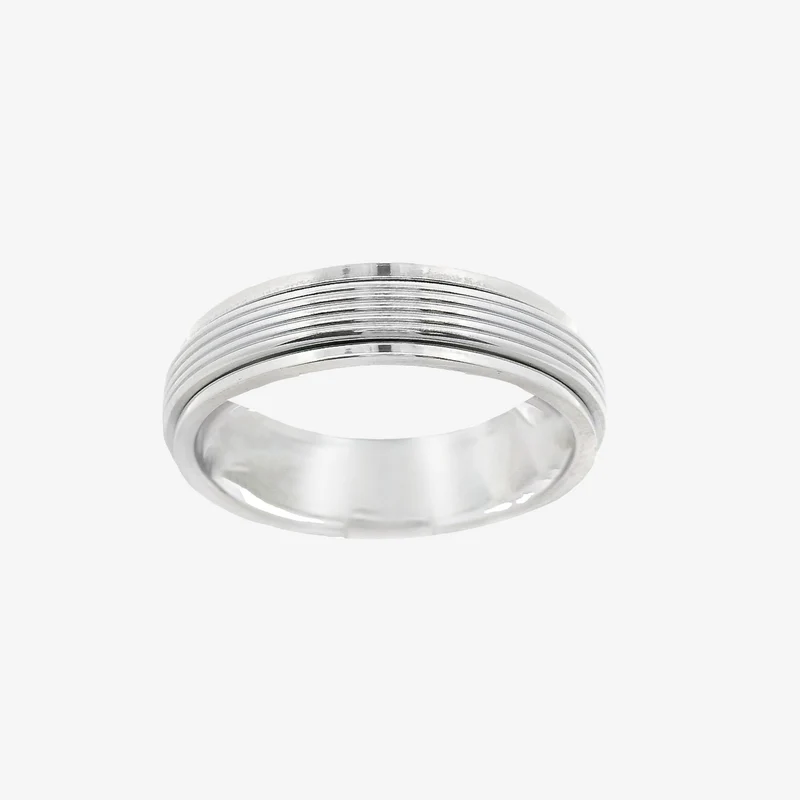Oxidised Silver Blackened Stripe Ridged Band Ring, Size 69