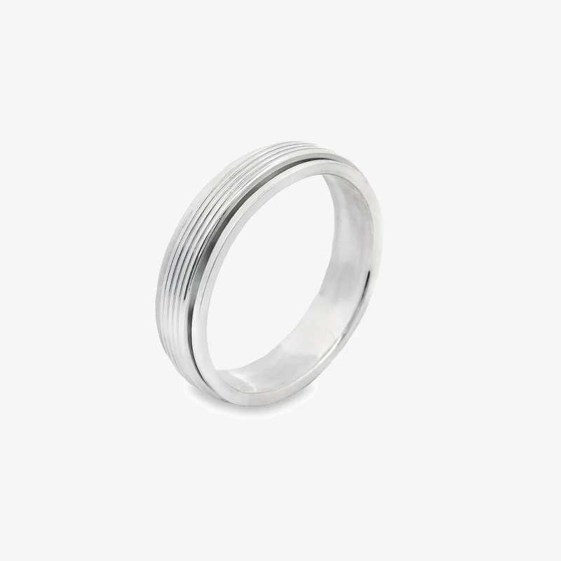 Oxidised Silver Blackened Stripe Ridged Band Ring, Size 69