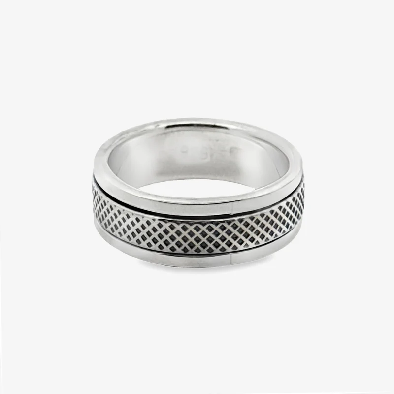 Oxidised Silver Cross Hatched Ring, Size 59