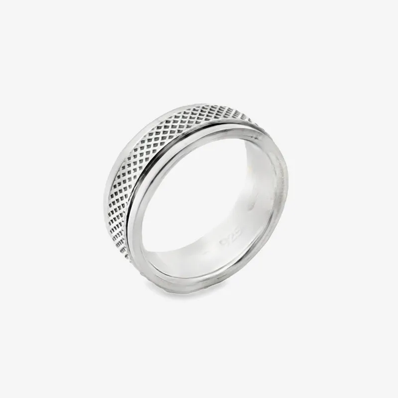 Oxidised Silver Cross Hatched Ring, Size 59