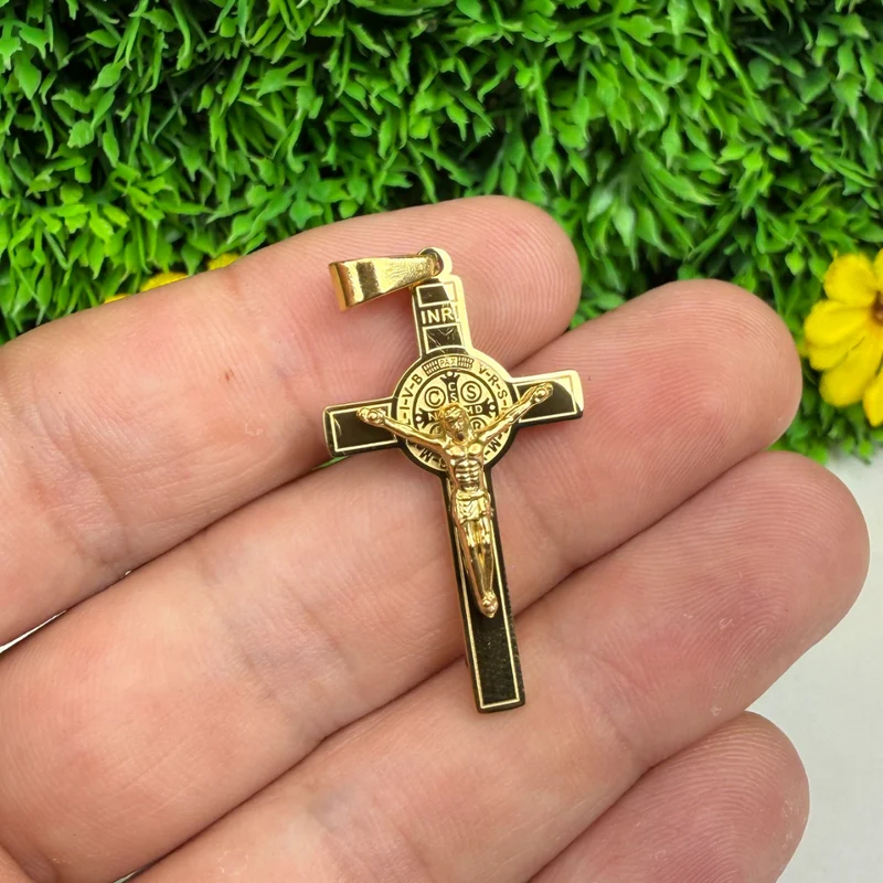 Vergoldeter Jesus-Kreuz-Anhänger aus Edelstahl 304