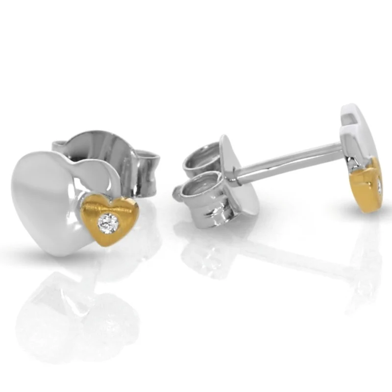 Ohrstecker bicolor Herz Ohrringe Zirkonia zweifarbig 925 Silber