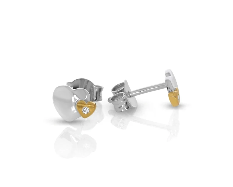 Ohrstecker bicolor Herz Ohrringe Zirkonia zweifarbig 925 Silber