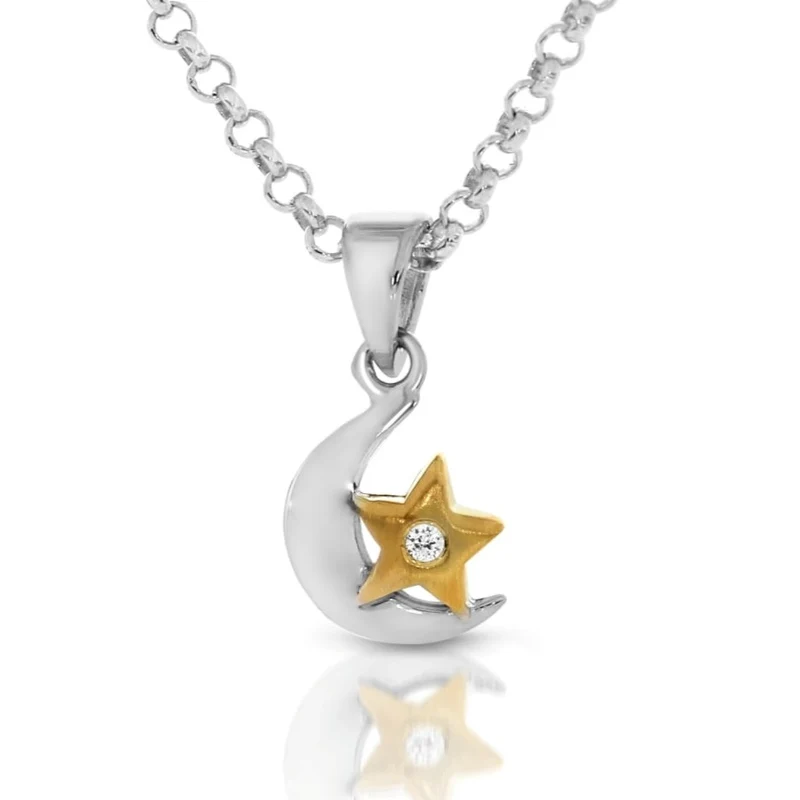 Mond Stern Halskette bicolor Halbmond Stern Mond Schmuck Mondhalskette Stern-Halskette