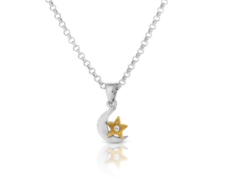 Mond Stern Halskette bicolor Halbmond Stern Mond Schmuck Mondhalskette Stern-Halskette