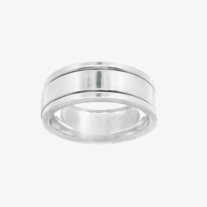 Oxidised Silver Double Blackened Striped Ring, Size 61