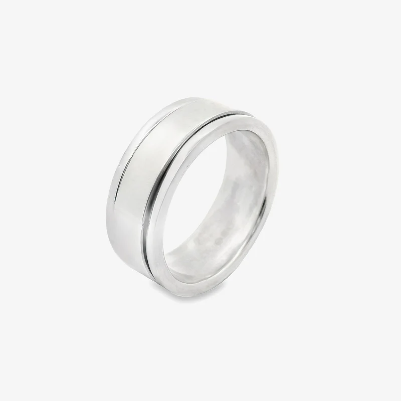 Oxidised Silver Double Blackened Striped Ring, Size 61