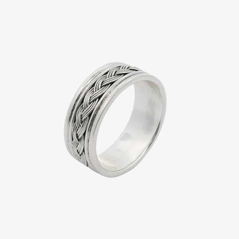 Oxidised Silver Blackened Weave Ring, Size 61
