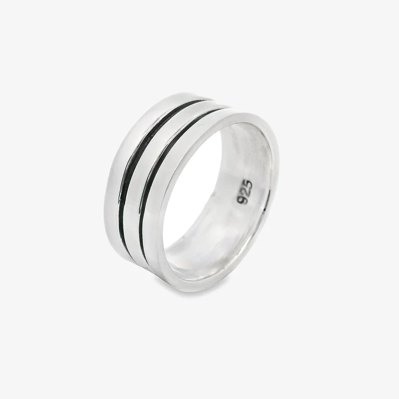 Oxidised Silver Blackened Double Band Ring, Size 64