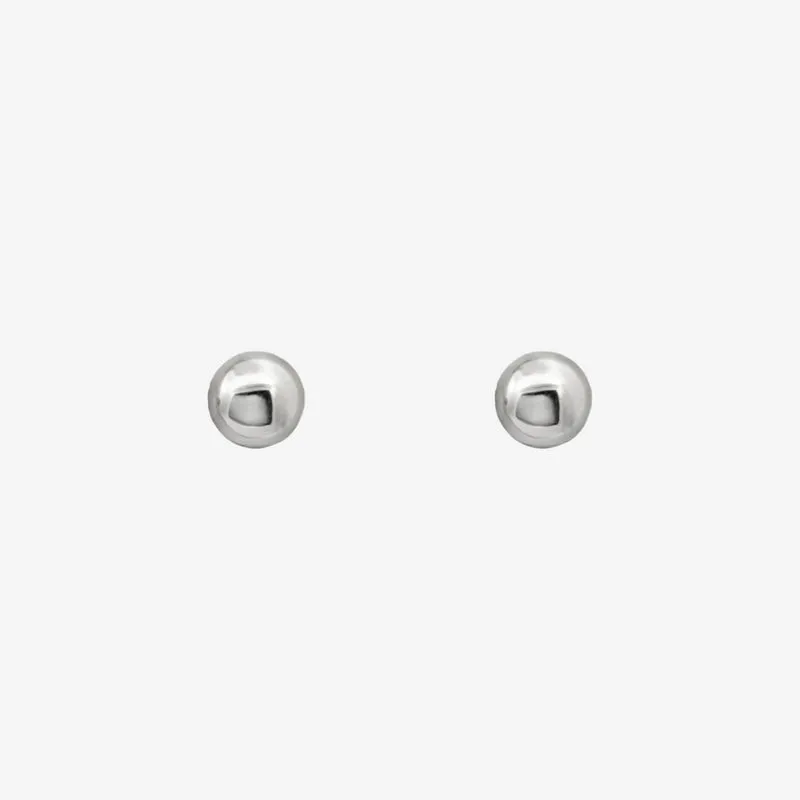 Rhodium Silver Ball Stud Earrings, 5mm