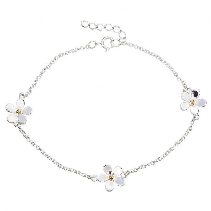 Silver & Gold 11mm Triple Daisy Chain Bracelet, 19cm