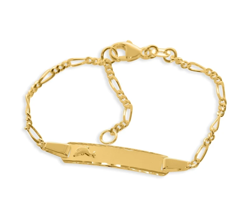 Kinderschmuck Delfin vergoldet Gravur Taufschmuck Babyarmband gold
