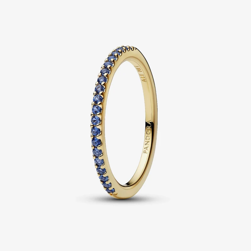 Gold Sparkling Blue Half-Eternity Band Ring, Size 52