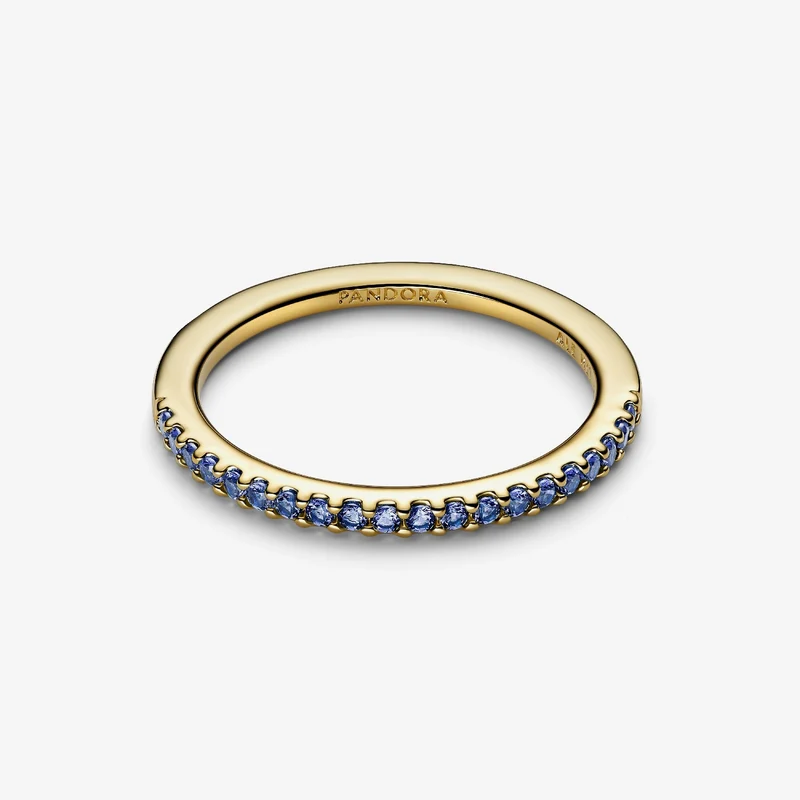 Gold Sparkling Blue Half-Eternity Band Ring, Size 52