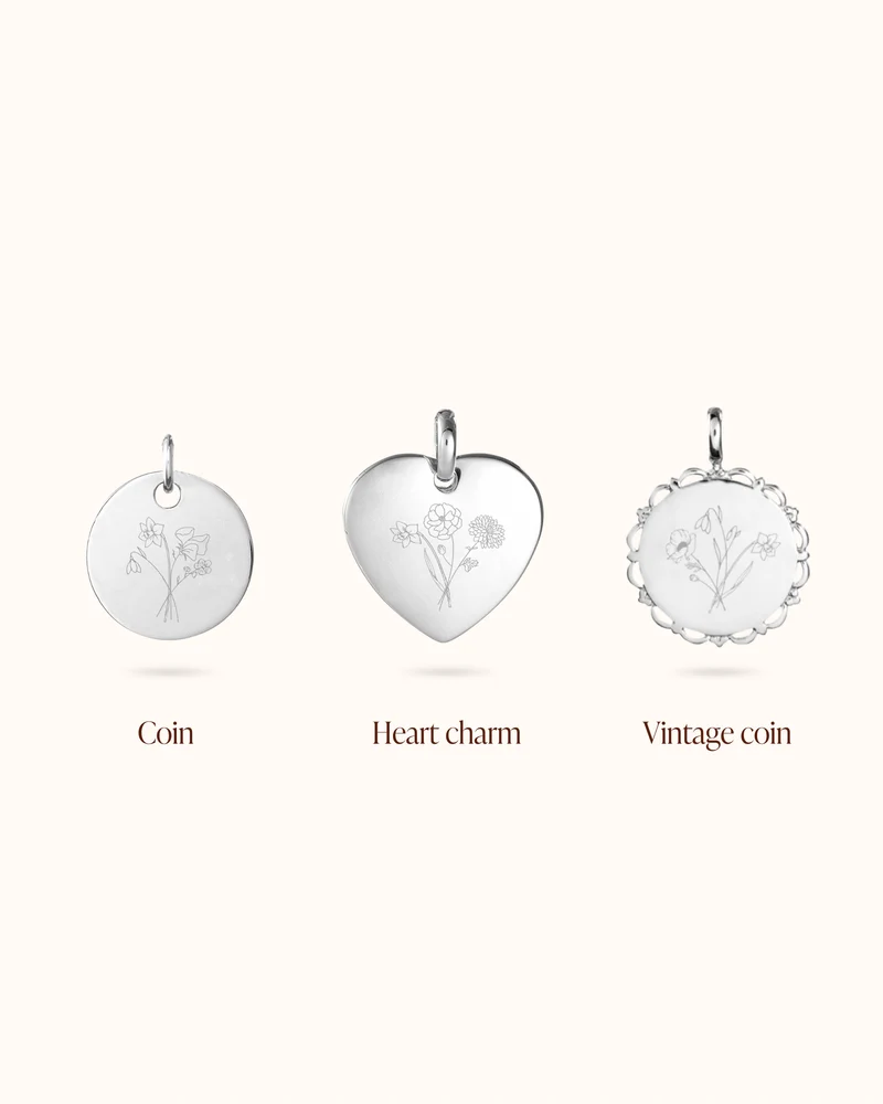 Gepersonaliseerde Losse Geboortebloem Boeket Bedels - Zilver - Bedel met Persoonlijke Gravure