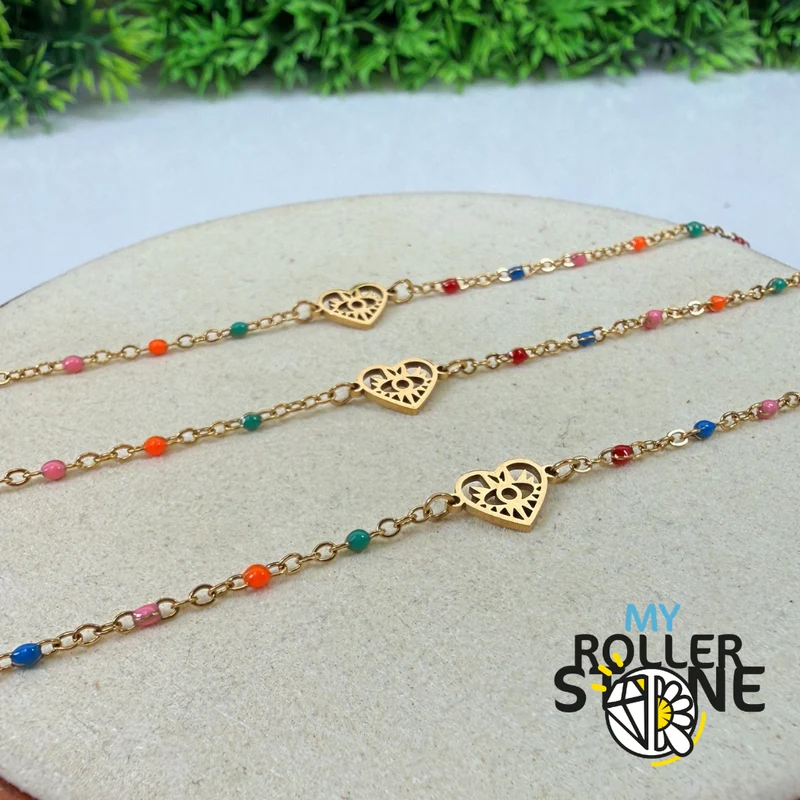 Türkisches Armband mit Augen- und Herzmotiven aus Edelstahl