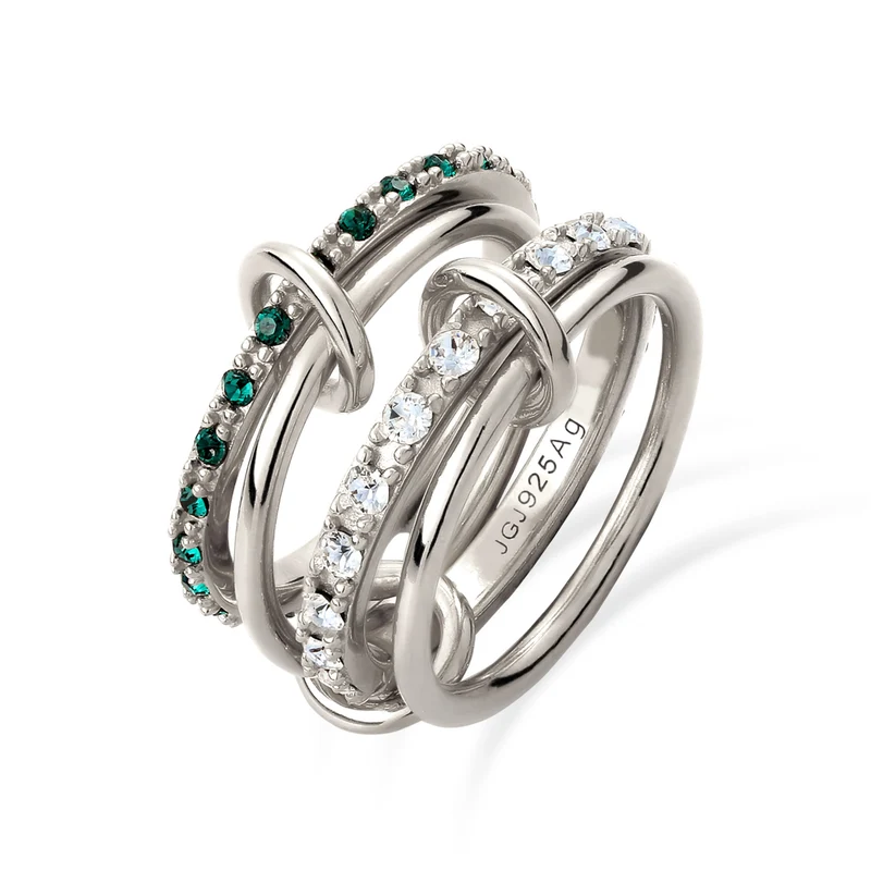 Stapelring Knoten | Mit Kristallen von Swarovski® (Weiß & Grün)