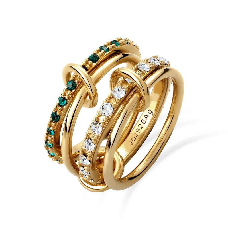 Stapelring Knoten | Mit Kristallen von Swarovski® (Weiß & Grün)