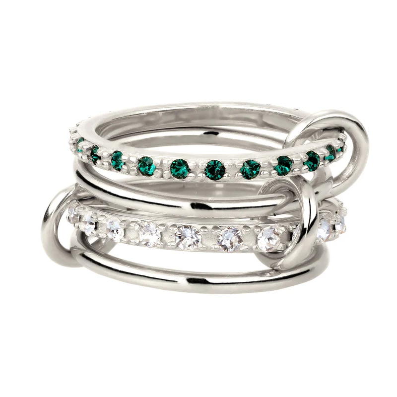 Stapelring Knoten | Mit Kristallen von Swarovski® (Weiß & Grün)