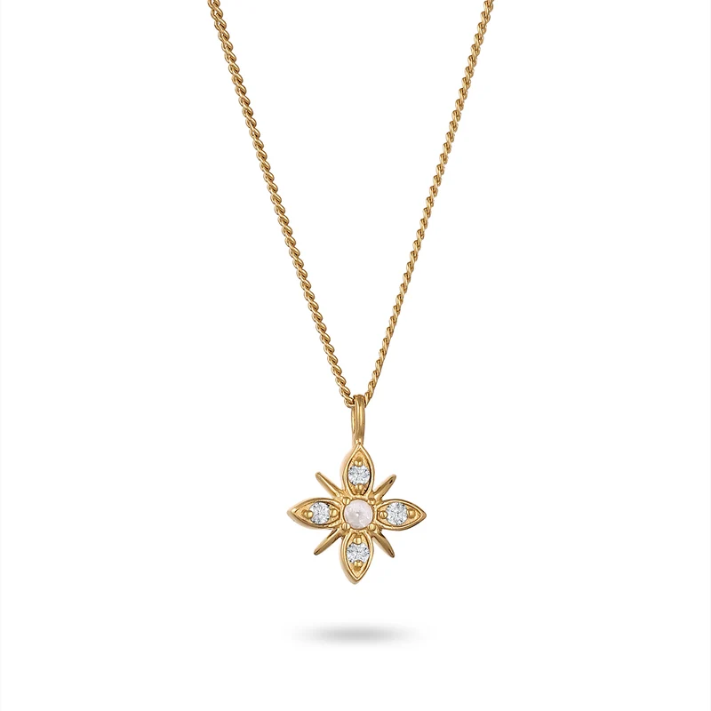 Halskette Schneeflocke | Mondstein & Lab Grown Diamant (Weiß, 0.015 ct)