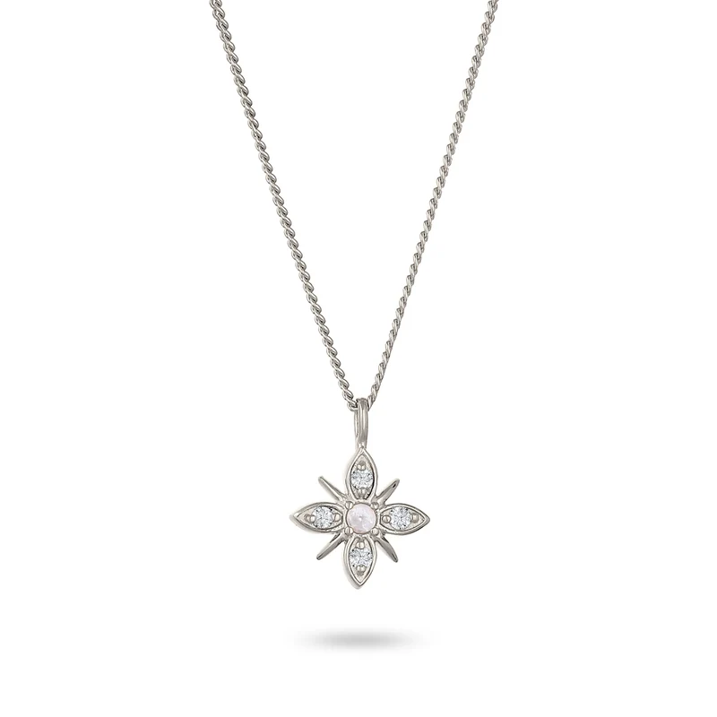 Halskette Schneeflocke | Mondstein & Lab Grown Diamant (Weiß, 0.015 ct)