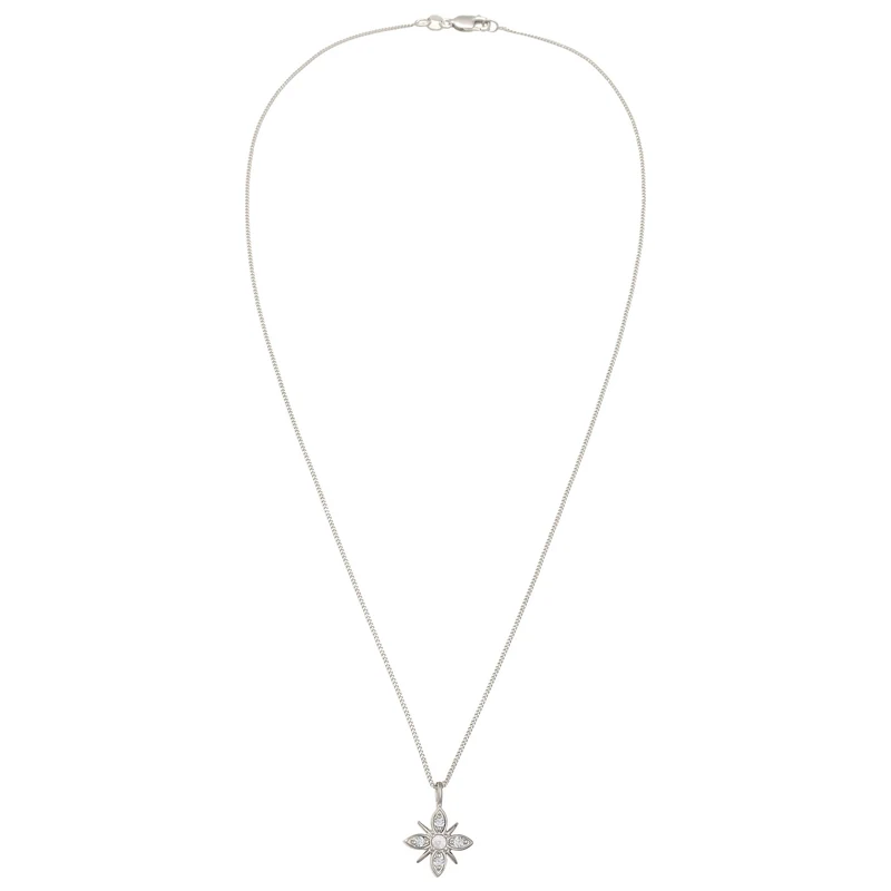 Halskette Schneeflocke | Mondstein & Lab Grown Diamant (Weiß, 0.015 ct)