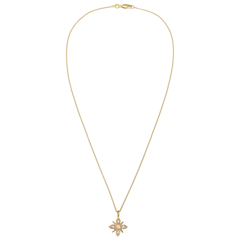 Halskette Schneeflocke | Mondstein & Lab Grown Diamant (Weiß, 0.015 ct)