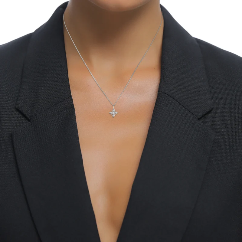 Halskette Schneeflocke | Mondstein & Lab Grown Diamant (Weiß, 0.015 ct)
