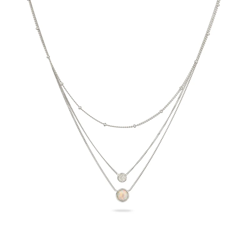 Layer-Halskette | Synthetischer Opal (Weiß)