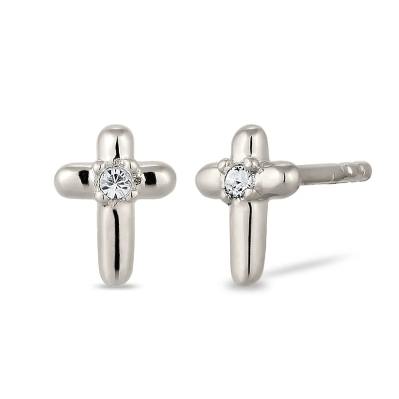 Ohrstecker Kreuz | Mit Kristallen von Swarovski® (Weiß)