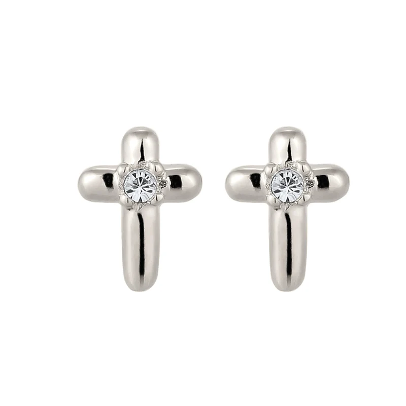 Ohrstecker Kreuz | Mit Kristallen von Swarovski® (Weiß)
