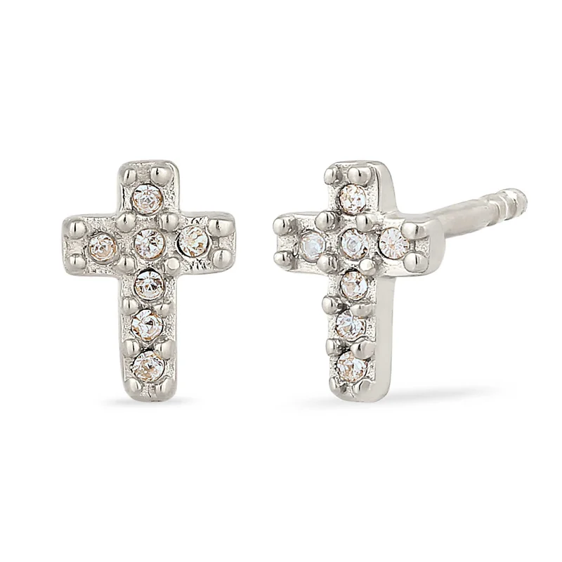 Ohrstecker Kreuz | Mit Kristallen von Swarovski® (Weiß)