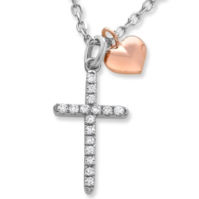KREUZ KETTE MIT ZIRKONIA, KETTE MIT KREUZ HERZ ROSÉ VERGOLDET