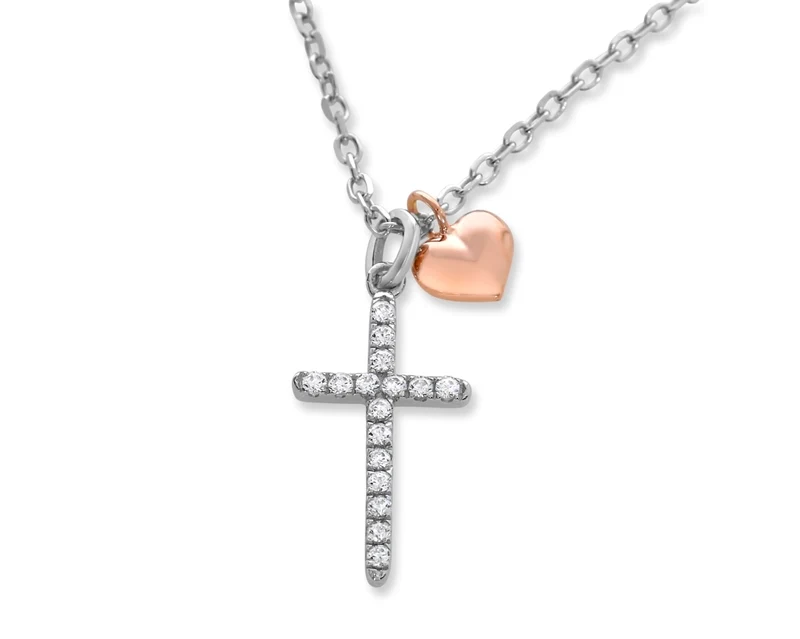 KREUZ KETTE MIT ZIRKONIA, KETTE MIT KREUZ HERZ ROSÉ VERGOLDET