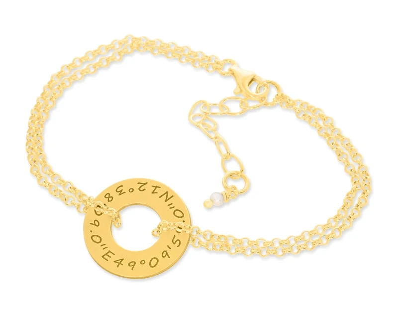 KOORDINATEN DAMEN ARMBAND GOLD ARMBAND MIT GRAVUR DESIGNER SCHMUCK