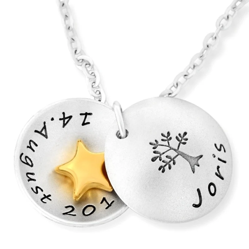 MEDAILLON KETTE TAUFE STERN NAME GRAVUR GESCHENK ZUR TAUFE TAUFKETTE GEBURT