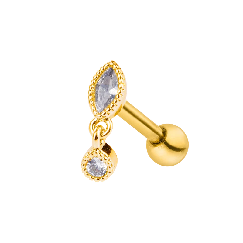 Marquise Dangle Ohr Piercing 18K Vergoldet