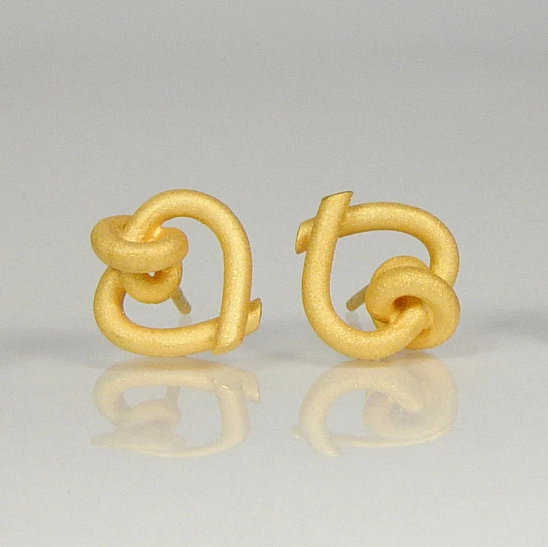 925er Silber Ohrstecker Vergoldet Knotenschmuck Herzen OST-H21