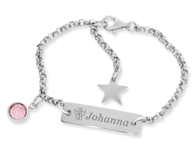 ID ARMBAND 925 SILBER TAUFARMBAND MÄDCHEN GRAVUR ENGEL SILBERARMBAND KINDER
