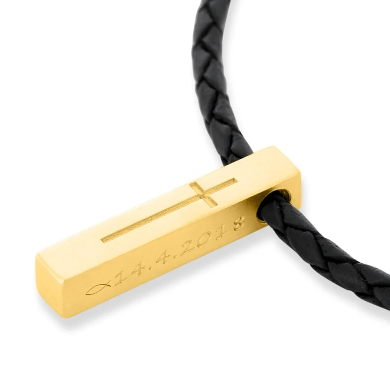 LEDERKETTE ZUR TAUFE BARREN 925 SILBER VERGOLDET GESCHENK FÜR JUNGE KOMMUNION