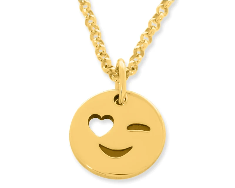 Smiley Halskette 925 Silber vergoldet Sommer Schmuck Anhänger Kette rund mit Herz