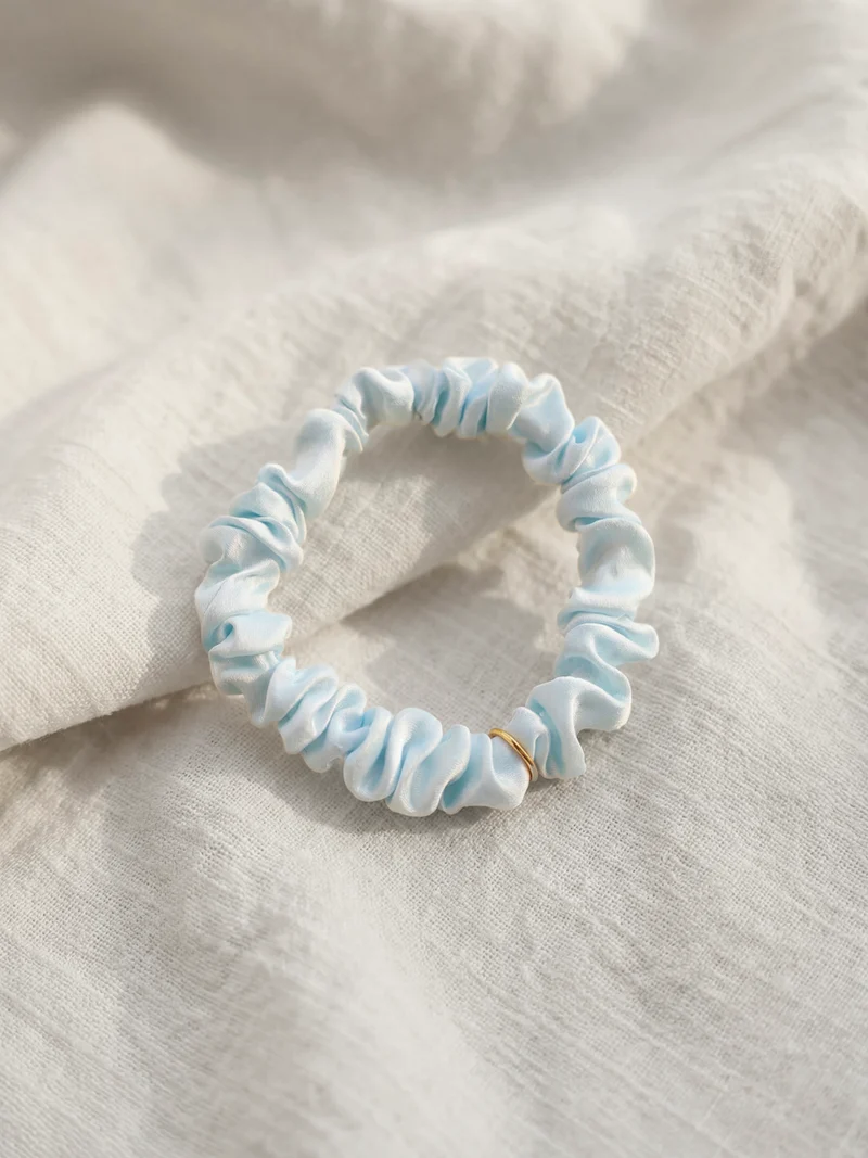 Blissful Pure Silk Scrunchie Cream Blue
