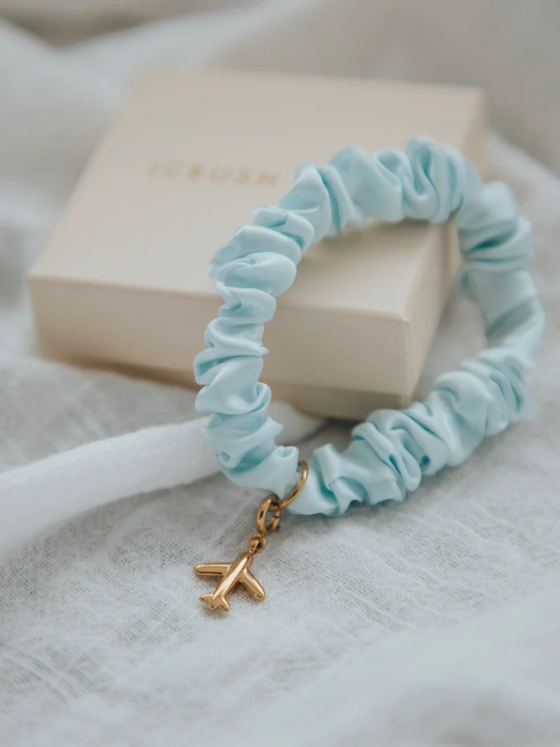 Blissful Pure Silk Scrunchie Cream Blue