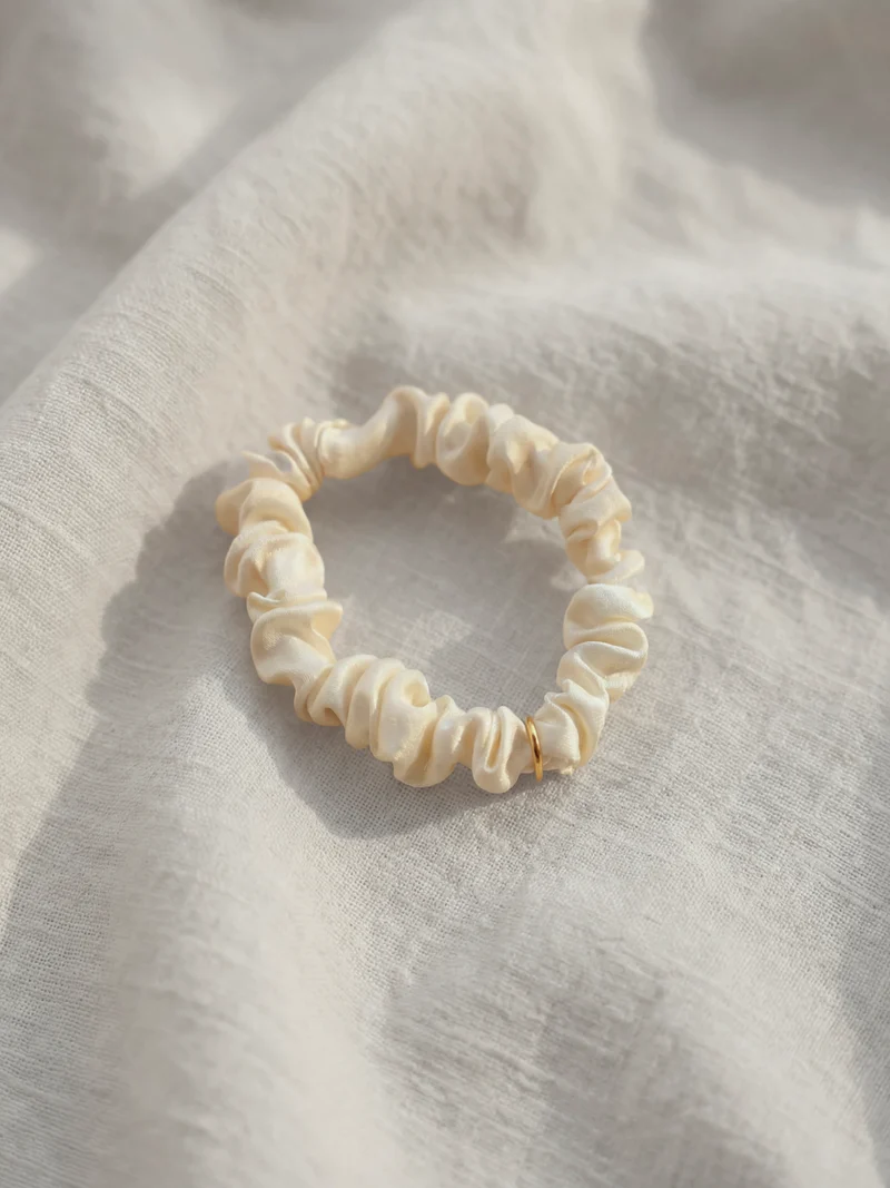 Blissful Pure Silk Scrunchie Cream White