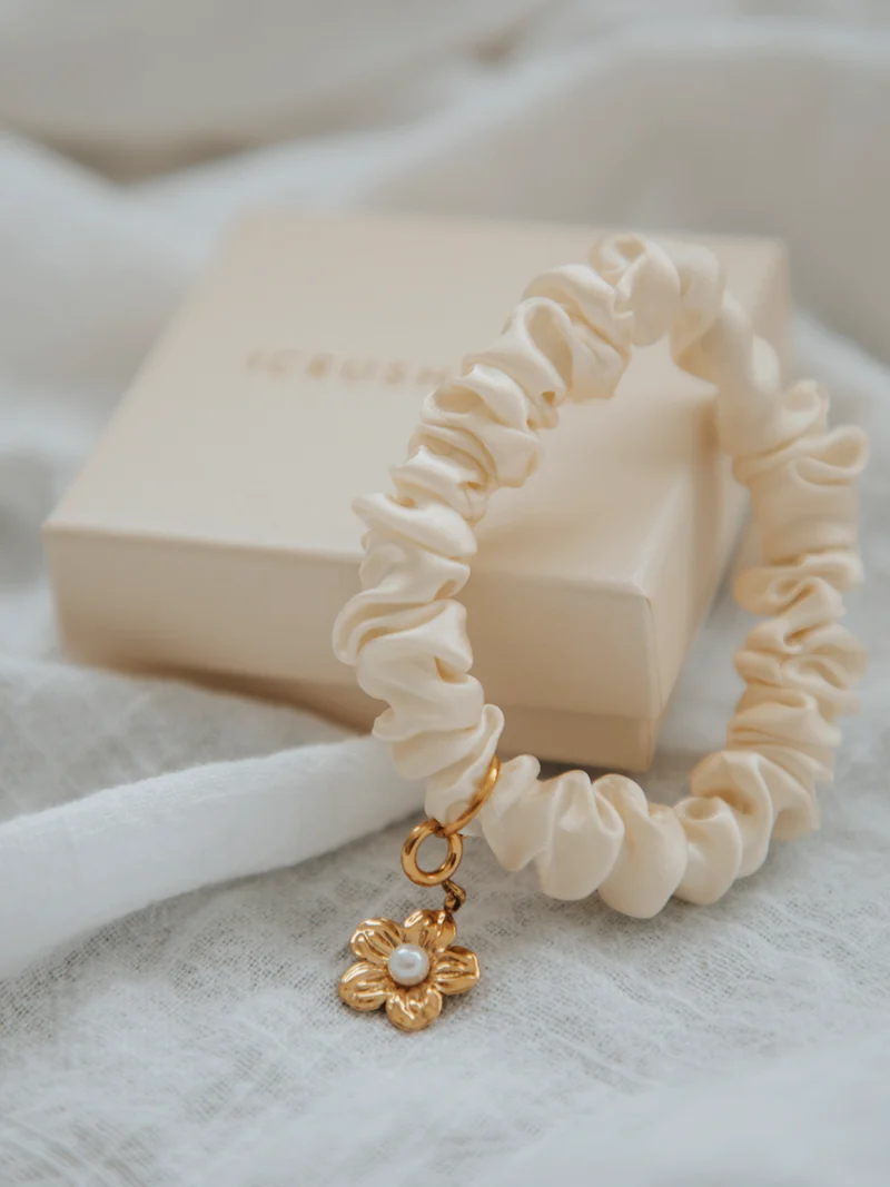 Blissful Pure Silk Scrunchie Cream White