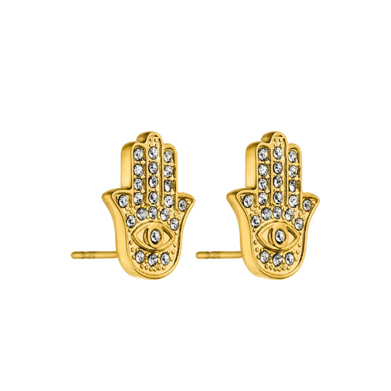 Pave Fatimas Hand Ohrstecker 14K Vergoldet