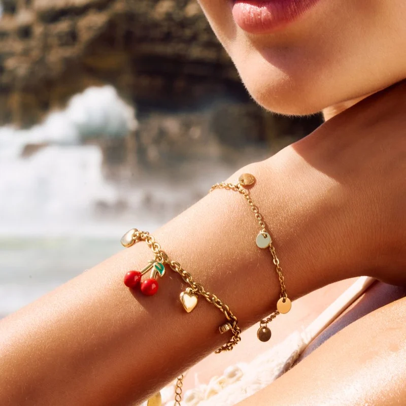 Sweet Cherry Charm Armband 14K Vergoldet