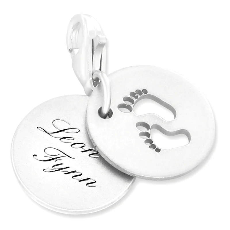 BABY CHARM ANHÄNGER MIT GRAVUR 925 SILBER SILBERCHARM FÜSSE SILBERSCHMUCK