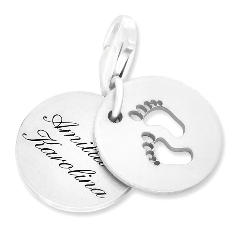 BABYFÜßE CHARMS GESCHENK ZUR GEBURT CHARM MIT GRAVUR 925 SILBER